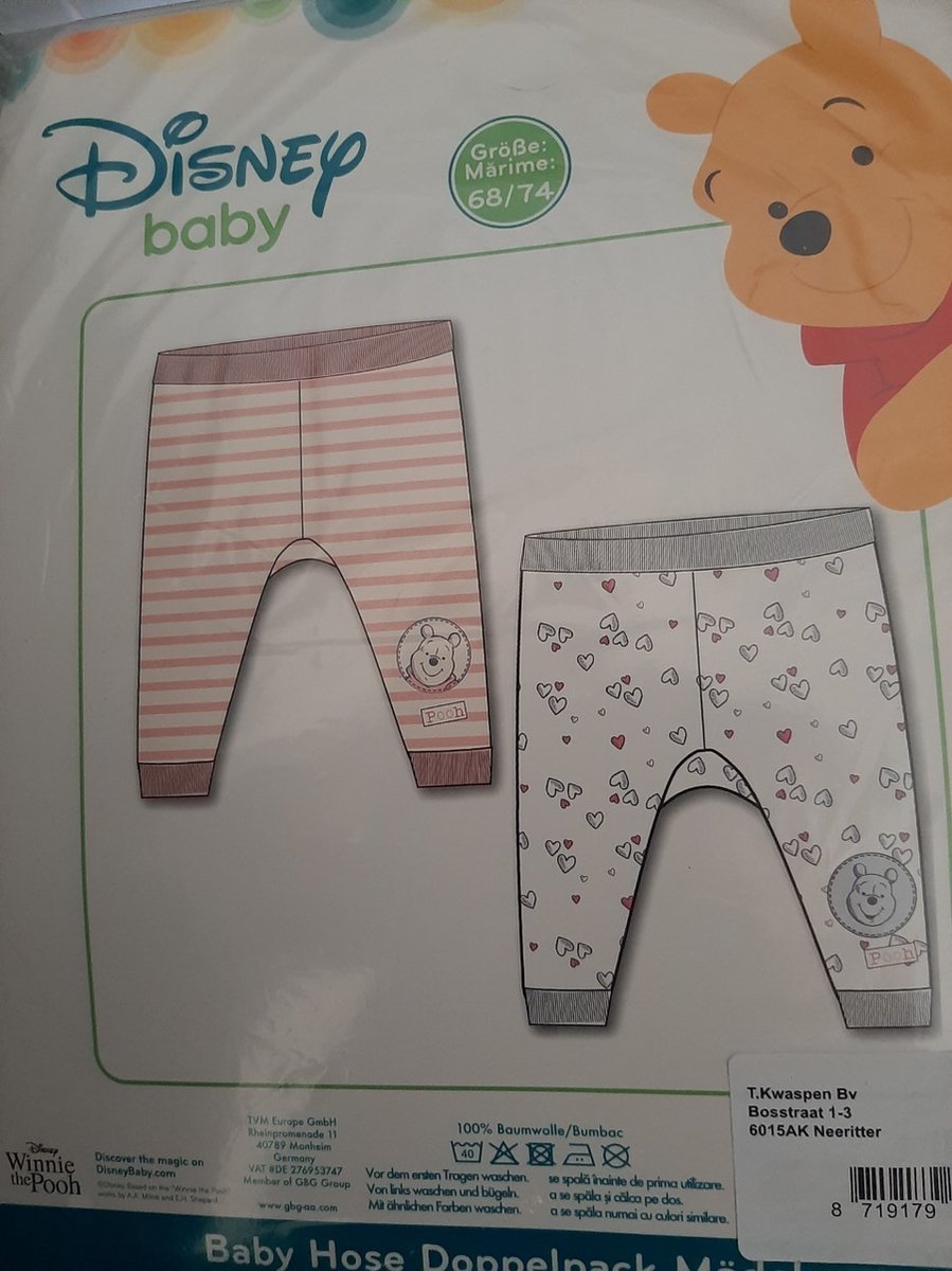 Disney baby poeh set van 2 broekjes maat 80/86