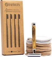 Bambooya Badkamer Starters Kit - Safety Razor + Tandenborstels + Wattenschijfjes - Voor Mannen en Vrouwen - Zero Waste Scheren - Bamboo Chrome