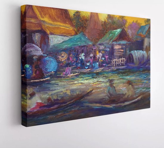 Kunst schilderij digitale kleur Drijvende markt Thais land - Modern Art Canvas - 1925206601-2 - 115*75 Horizontal
