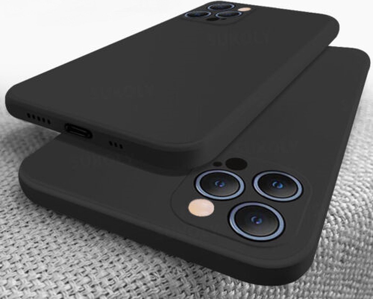 Iphone 14 Pro - Siliconen Hoesje - Zwart + Screenprotector - Tempered Glass