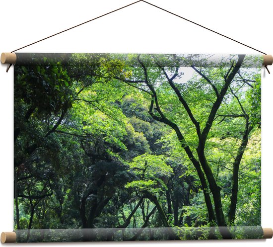 WallClassics - Textielposter - Verschillende Bomen in het Bos - 60x40 cm Foto op Textiel