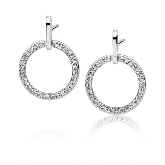 Joy|S - Zilveren elegante cirkel oorbellen - zirkonia - ronde bedel - gehodineerd