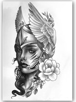GlittersXL - Temporary Tattoo Romeinse Vrouw (A5 formaat) [Neptattoo - Tijdelijke tatoeage - Nep Fake Tattoos - Water overdraagbare festival sticker henna outfit tattoo - Glitter tattoo - Volwassenen Kinderen Jongen Meisje]