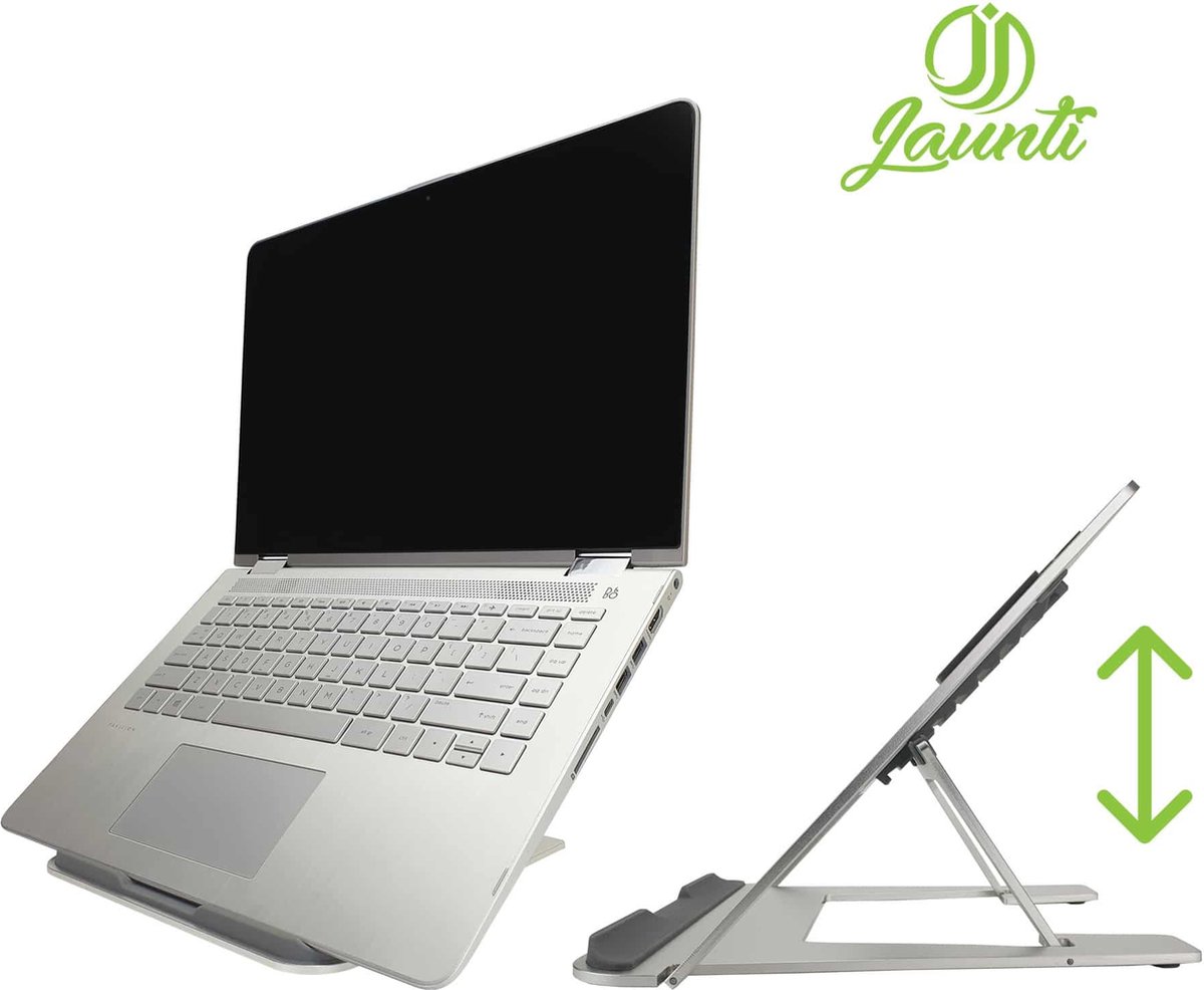 Jaunti Laptop Standaard Verstelbaar en Opvouwbaar - Universele Laptopstandaard - Laptop stand - Laptop Steun - Laptophouder - 10 t/m 17 inch – Zilver – Geschikt voor HP, Acer, Macbook, Ipad