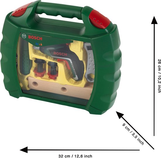 Klein Toys Bosch Ixolino II werkkoffer - accu-schroevendraaier en meer gereedschap - incl. geluids- en lichteffecten - groen geel - Klein
