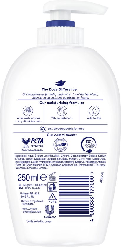 Dove Cream Wash Zeep Pomp - 6 x 250 ml - Voordeelverpakking - Dove