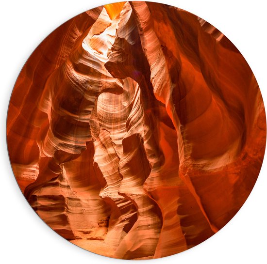 WallClassics - Dibond Muurcirkel - Antelope Canyon Gang in Ravijn - 90x90 cm Foto op Aluminium Muurcirkel (met ophangsysteem)
