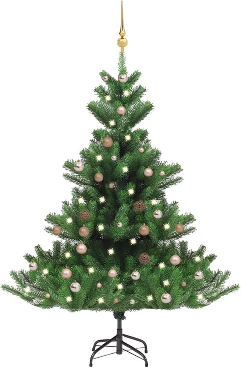 Prolenta Premium - Kunstkerstboom Nordmann met LED's en kerstballen 120 cm groen