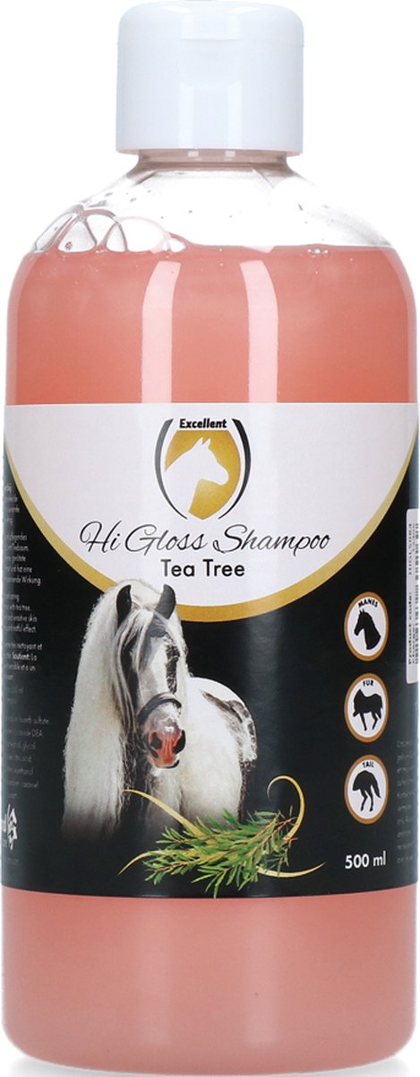 Excellent Hi Gloss Shampoo Tea Tree - Sterk reinigende en verzorgende shampoo voor paarden - Perfect voor de verzorging van een droge, rode en geprikkelde huid -- Geschikt voor het paard - 500 ml - Holland Animal Care