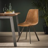 AnLi Style Chaise zigzag cadre plat - Selle PU cuir de vachette marron