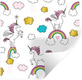 Muurstickers - Sticker Folie - Een illustratie van eenhoorns op regenbogen - Meisjes - Kinderen - Kids - 120x120 cm - Plakfolie - Muurstickers Kinderkamer - Zelfklevend Behang XXL - Zelfklevend behangpapier - Stickerfolie