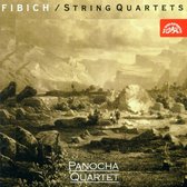 Cd-hoes met een schilderij van een berglandschap met twee figuren en het Panocha Quartet.