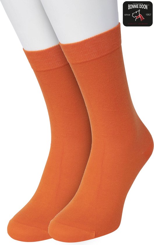 Bonnie Doon Basic Sokken Dames Oranje maat 36/42 - 2 paar - Basis Katoenen Sok - Gladde Naden - Brede Boord - Uitstekend Draagcomfort - Perfecte Pasvorm - 2-pack - Multipack - Effen - Orange - OL834222.305