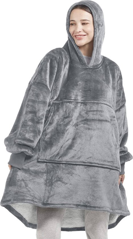 Knuffel hoodie - oversized hoodie - deken met mouwen - Unisex - fleece hoodie - één maat - grijs - sinterklaas - suprise - kerst - kado - verwarming - XXL hoodie - camping - moederdag - vaderdag