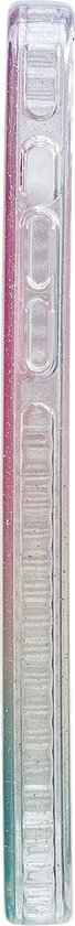 Apple iPhone 14 Pro Case Pink & Yellow - Siliconen Glitter -en-ciel à paillettes Extra robuste