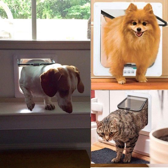 Sailnovo Kattenklep, 4-weg magneetsluiting voor katten en kleine honden, hondendeur, kattendeur, huisdierklep, 19 x 20 x 2,1 cm, S, wit