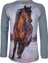 Red Horse - T-shirt Pixel Grijs - Paard print - Maat 140