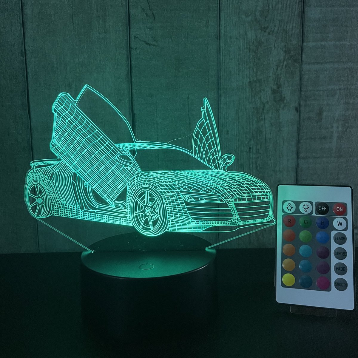 Klarigo® Nachtlamp – 3D LED Lamp Illusie – 16 Kleuren – Bureaulamp – Sport Auto – Audi R8 – Nachtlampje Kinderen – Creative lamp - Afstandsbediening