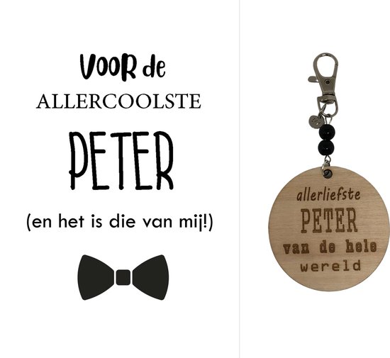 Sleutelhanger en kaartje liefste Peter | coolste | zwart | peter | jij bent de liefste | liefste peter | coolste peter | peter vragen | peter worden | cadeau