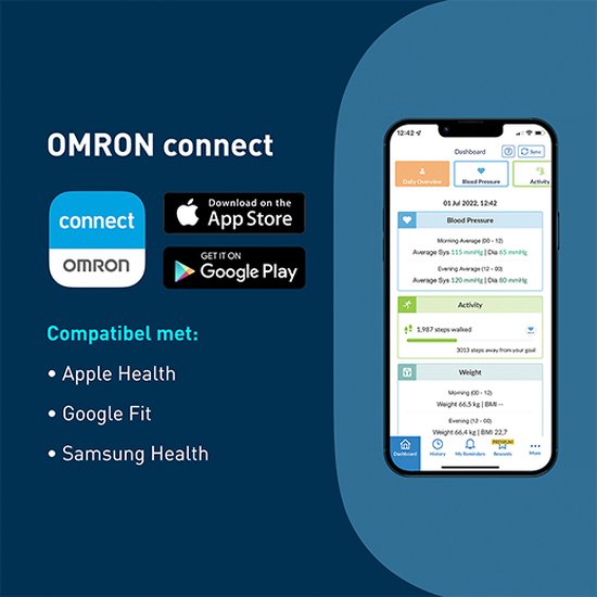 OMRON VIVA Weegschaal voor nauwkeurige gewichtsmeting. Deze weegschaal met lichaamanalyse meet visceraal vet, spiermassa, metabolisme, BMI, en verbindt via Bluetooth met de OMRON Connect app
