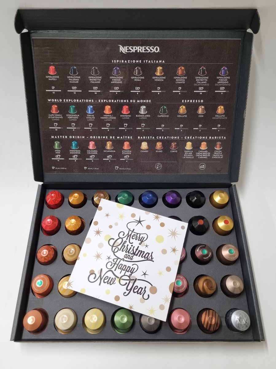 Goedkoopste Koffie Proeverij Pakket groot 40 stuks verschillende smaken met Mystery Card 'Merry Christmas & Happy New Year' met persoonlijke (video) boodschap | Verjaardag | Sinterklaas | Kerstpakket | Vaderdag | Moederdag | Jubileum