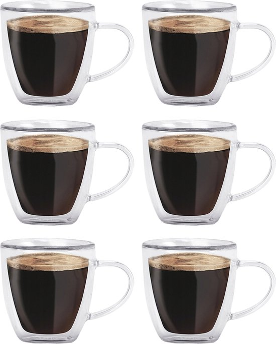 Luxe Espresso Kopjes - Dubbelwandige Koffieglazen - Ristretto Kopjes - 80 ML - Set Van 6