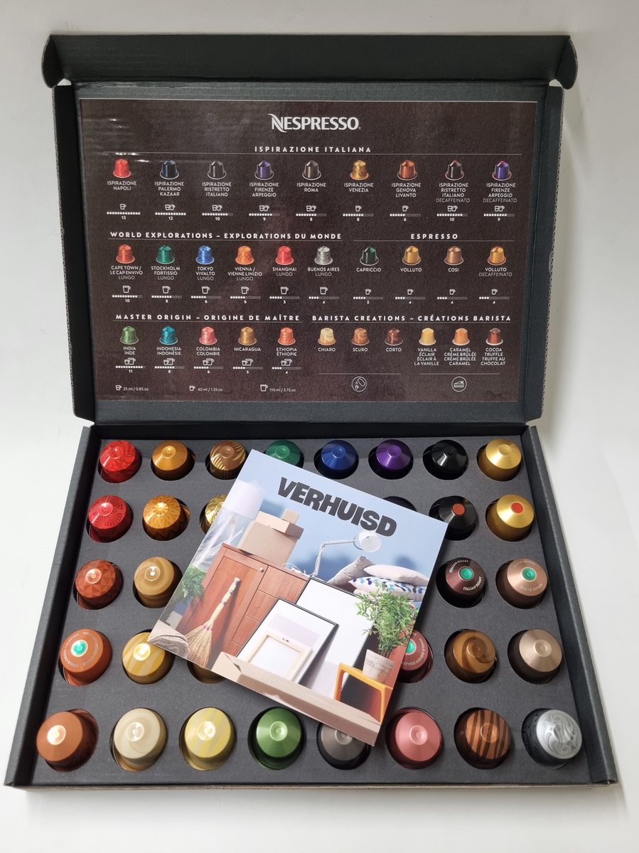 Goedkoopste Koffie Proeverij Pakket groot 40 stuks verschillende smaken met Mystery Card 'Verhuisd' met persoonlijke (video) boodschap | Verjaardag | Sinterklaas | Kerstpakket | Vaderdag | Moederdag | Jubileum | Valentijnsdag