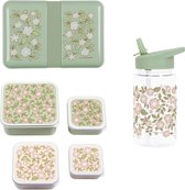 A Little Lovely Company Set de rentrée scolaire - Gourde / 4 Boîtes à goûter / Lunch box - Blossoms sage green