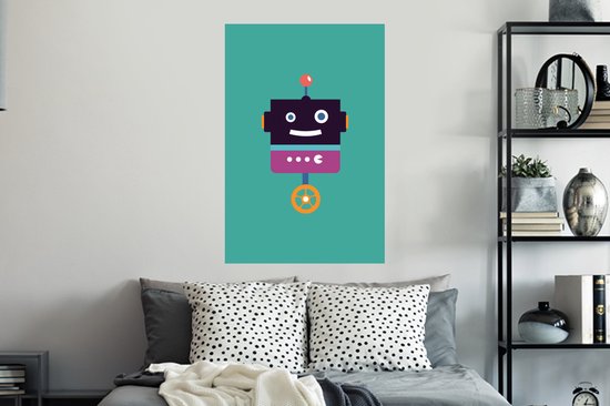 Muursticker enfants - Décoration pour chambres d'enfants - Robot - Roue - Violet - Vert - Garçons - Kids - 60x90 cm - Décoration murale chambre de filles