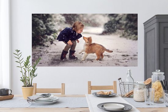 Stickers muraux - Film autocollant - Chien - Enfant - Neige - 120x60 cm - Film adhésif - Stickers muraux chambre enfant - Papier peint autocollant - Papier peint autocollant - Film autocollant