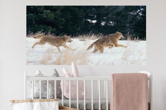Stickers muraux - Loup - Arbre - Animaux - 120x60 cm - Film adhésif