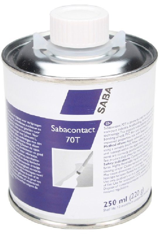 Saba Contact 70T PVC Lijm - 250ml - Blik met kwast - Krachtige polyurethaan contactlijm voor diverse toepassingen.