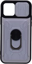 Geschikt voor iPhone 12/12 Pro hoesje met pashouder - camera bescherming cover en ring houder – Zilver – oTronica