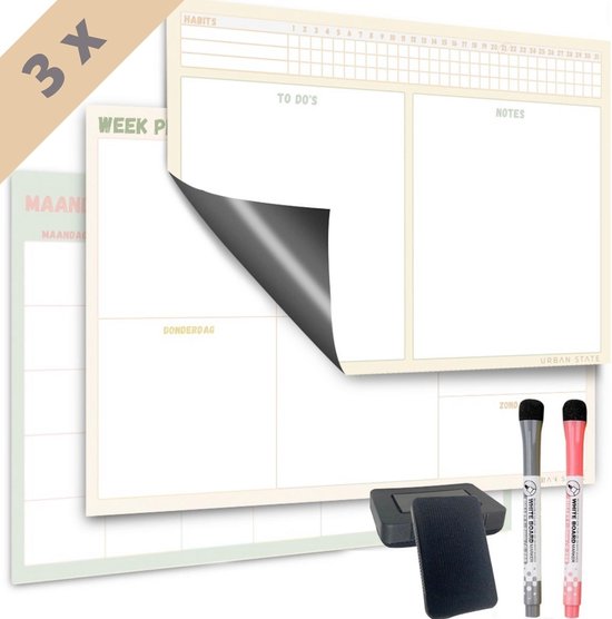 Magnetische weekplanner + maandplanner whiteboard - duo set - planner magnetisch - planbord - familieplanner