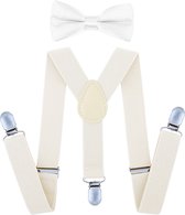 Fako Fashion® - Kinder Bretels Met Vlinderstrik - Kinderbretels - Vlinderdas - Strik - 65cm - Crème / Ivoor