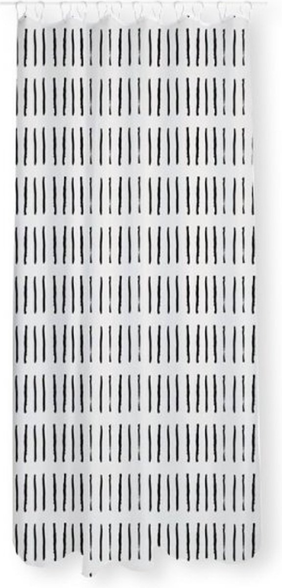 Spesely Douchegordijn 180x200cm - Polyester - Inclusief 12 ringen - Wit met Verticale zwarte strepen