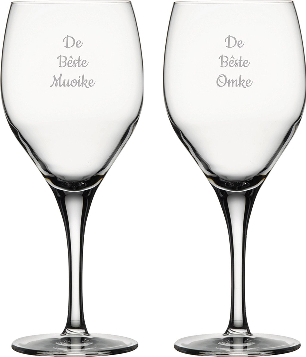 Gegraveerde witte wijnglas 34cl De Bêste Muoike-De Bêste Omke