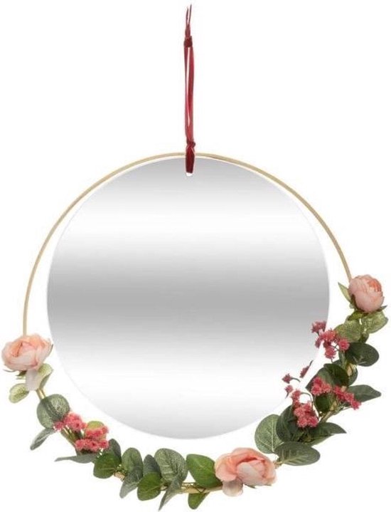 Poëzie bloem spiegel - Ø33 cm - Geel