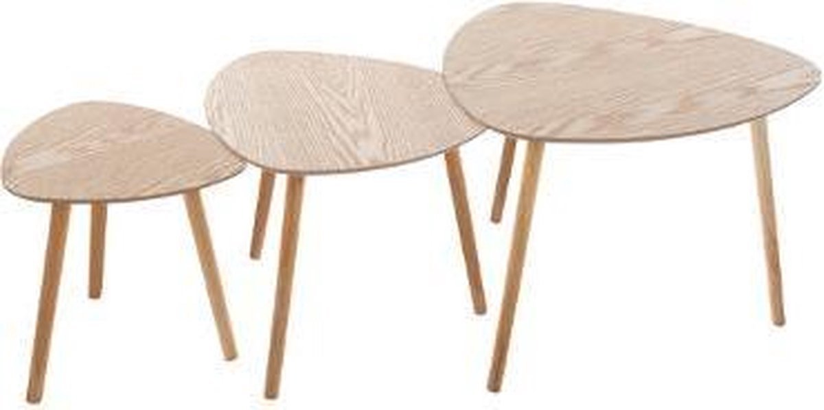 Design Atmosphera Set van 3 bijzettafels hout naturel - Salontafel - Tafel  - Hout | bol.com