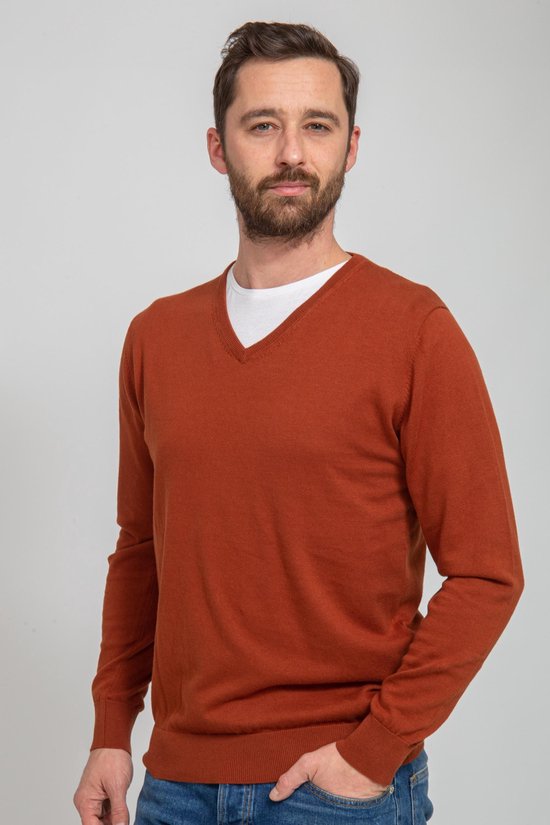 Suitable - Pullover Vini V-Hals Oranje - Heren - Maat XL - Slim-fit