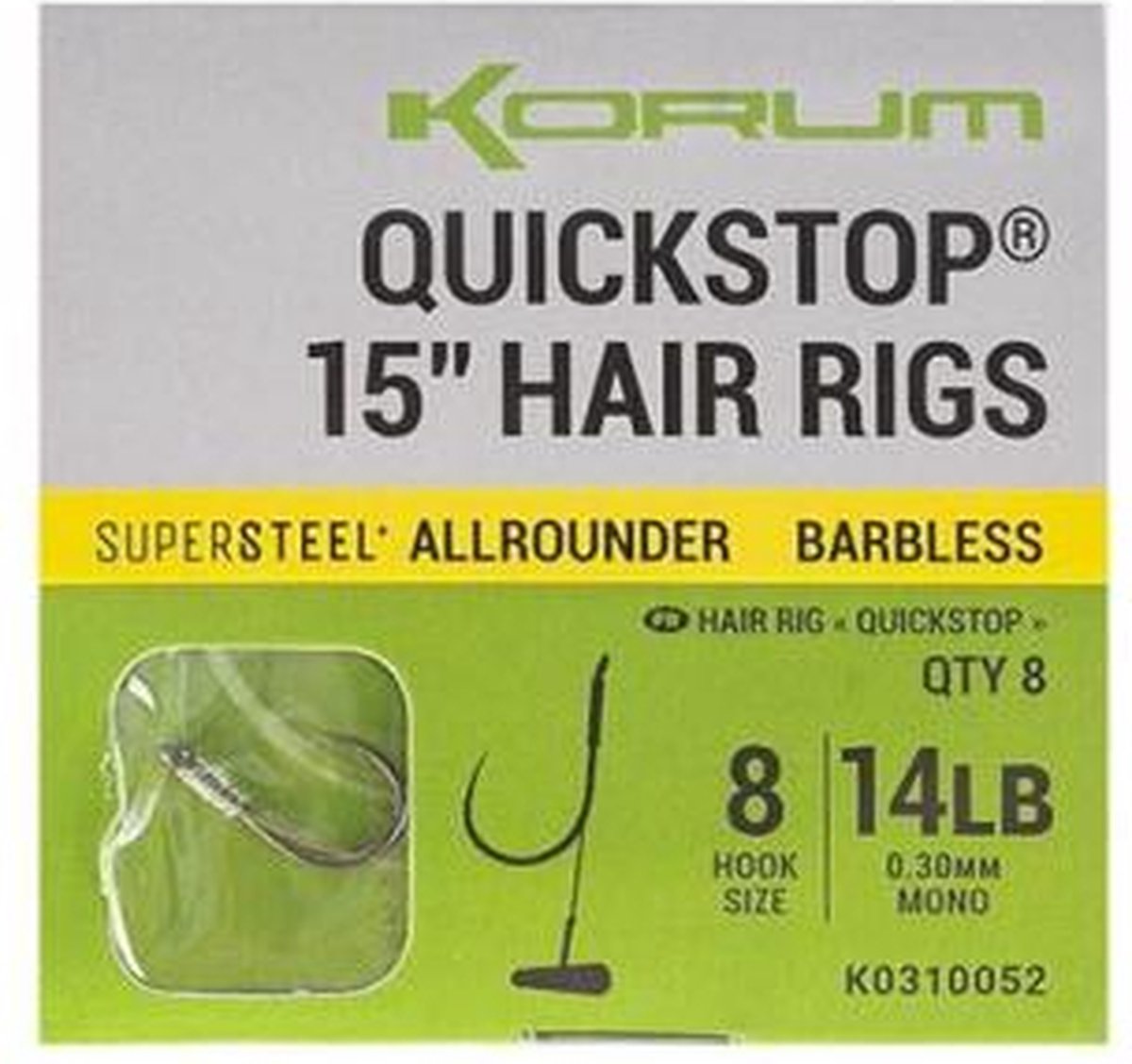 Korum Big Fish Supersteel Allrounder Quickstop 15” Hair Rigs Barbless (8pcs) - Maat : haak 8 - 0.30mm