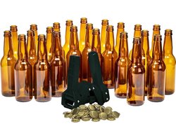 Brew Monkey Bottelset - 24 flessen en kroonkurkapparaat met 25 kroonkurken - Zelf bier bottelen - Bierflesjes - Flessenset - Bierbrouwpakket Tool - Verjaardagscadeau voor Mannen - Origineel bier Cadeau