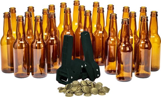bad Wederzijds Leesbaarheid Brew Monkey Bottelset - 24 flessen en kroonkurkapparaat met 30 kroonkurken  - Zelf bier... | bol.com