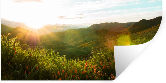 Stickers muraux - Film autocollant - Collines - Coucher de soleil - Herbe - Vert - 120x60 cm - Film adhésif - Stickers muraux muraux Chambre d'enfant - Papier peint autocollant - Papier peint autocollant - Film autocollant