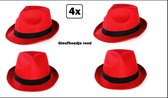 4x Festival hoed rood met zwarte band