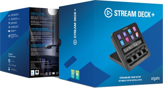 Verpakking van de Elgato Stream Deck+ met productafbeelding en beschrijving.