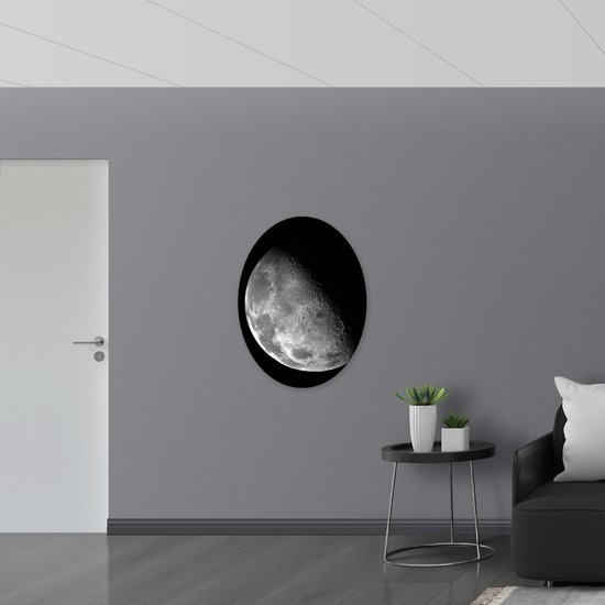 WallClassics - Dibond Ovale - Lune en Gros Plan - Photo 72x96 cm sur Ovale (Avec Système de Suspension)