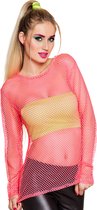 Boland - Visnet shirt neon roze (M/L) - Volwassenen - Danser/danseres - 80's & 90's - Disco