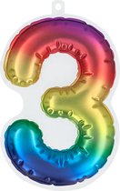 Boland - Folieballon sticker '3' regenboog Multi - Regenboog - Verjaardag - Jubileum - Raamsticker - Kinderfeestje