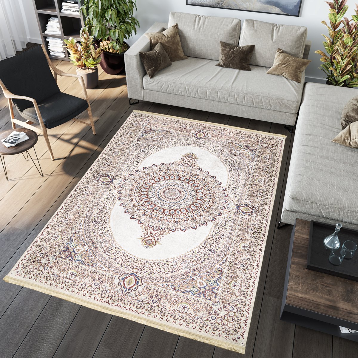 Tapiso Victoria Vloerkleed Vintage Antislip Perzisch Tapijt Maat- 80x150 Beige 1